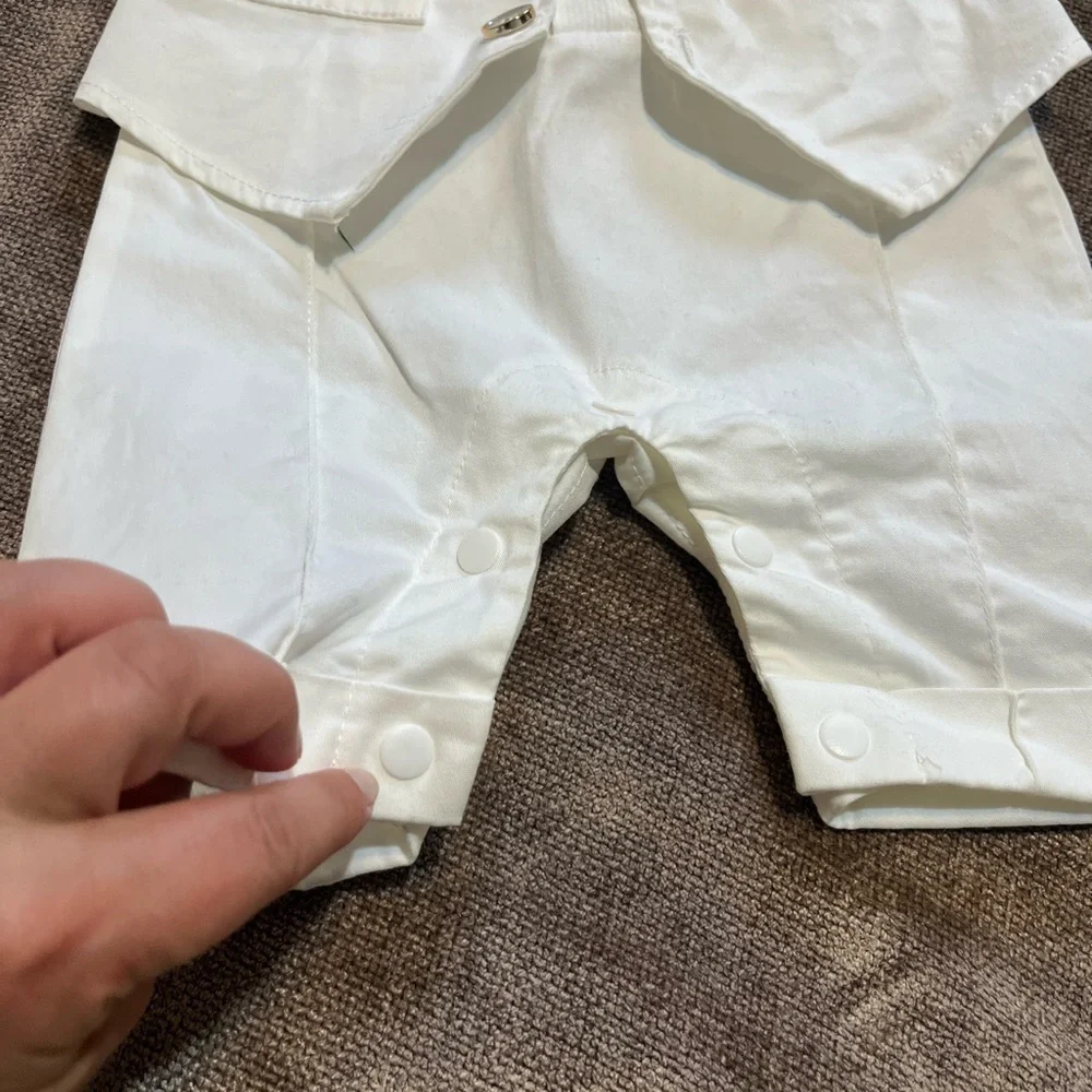 Baby’s 0-3 Month White & Blue Tuxedo Onesie